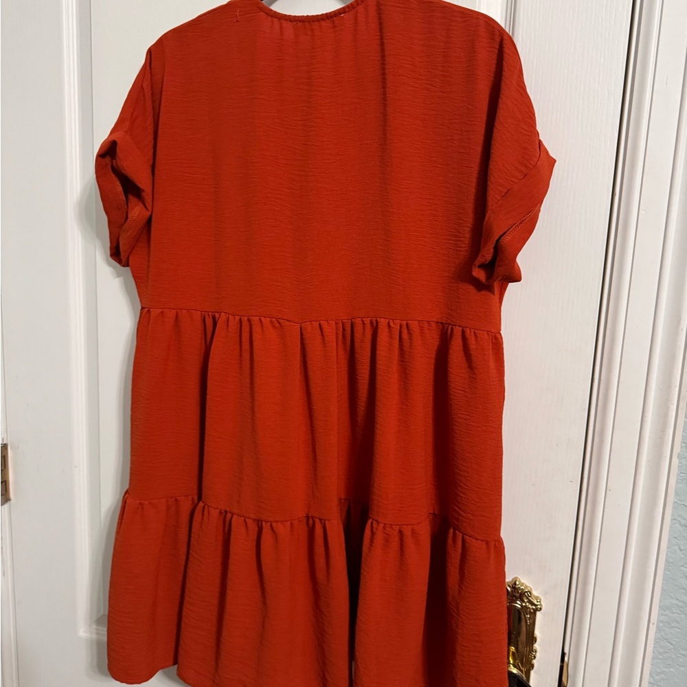 Terracotta V-Neck Ruffle Tunic - Picture 2 of 5